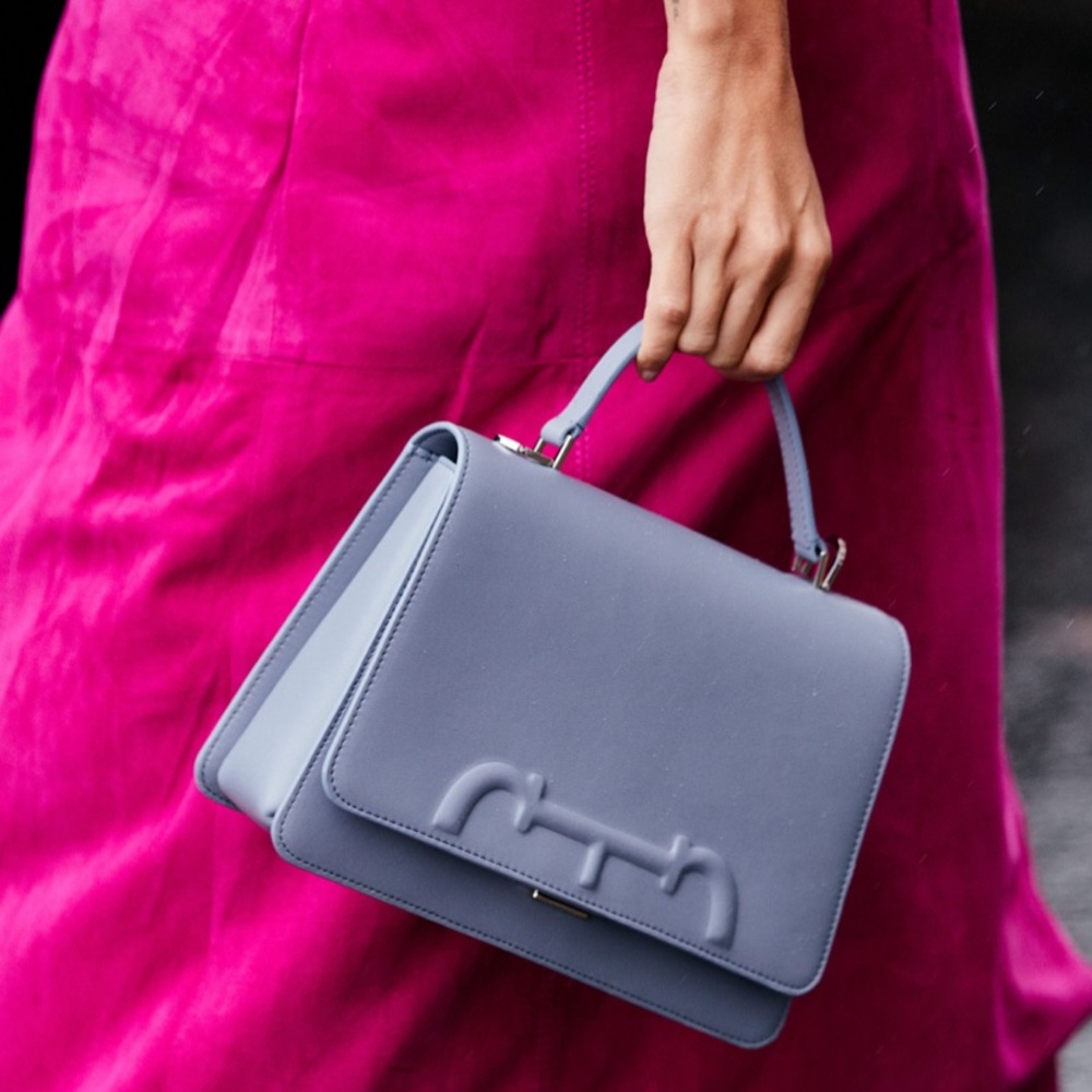 Carolina Herrera blue Victoria Insignia top handle Leather bag